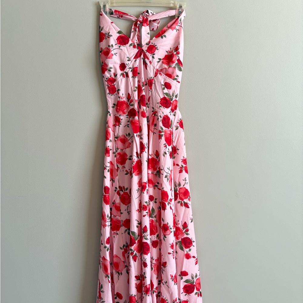 Floral Pink Halter Maxi Dress